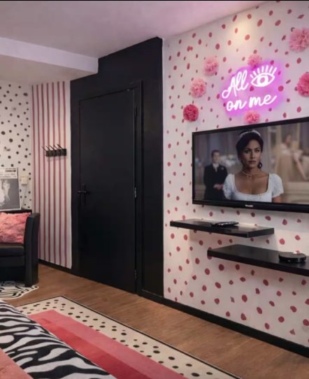Chambre rose et noire du Studio Superstar